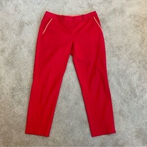 T Tahari red peach pink accent trim slim fit ankle pants Sz 6